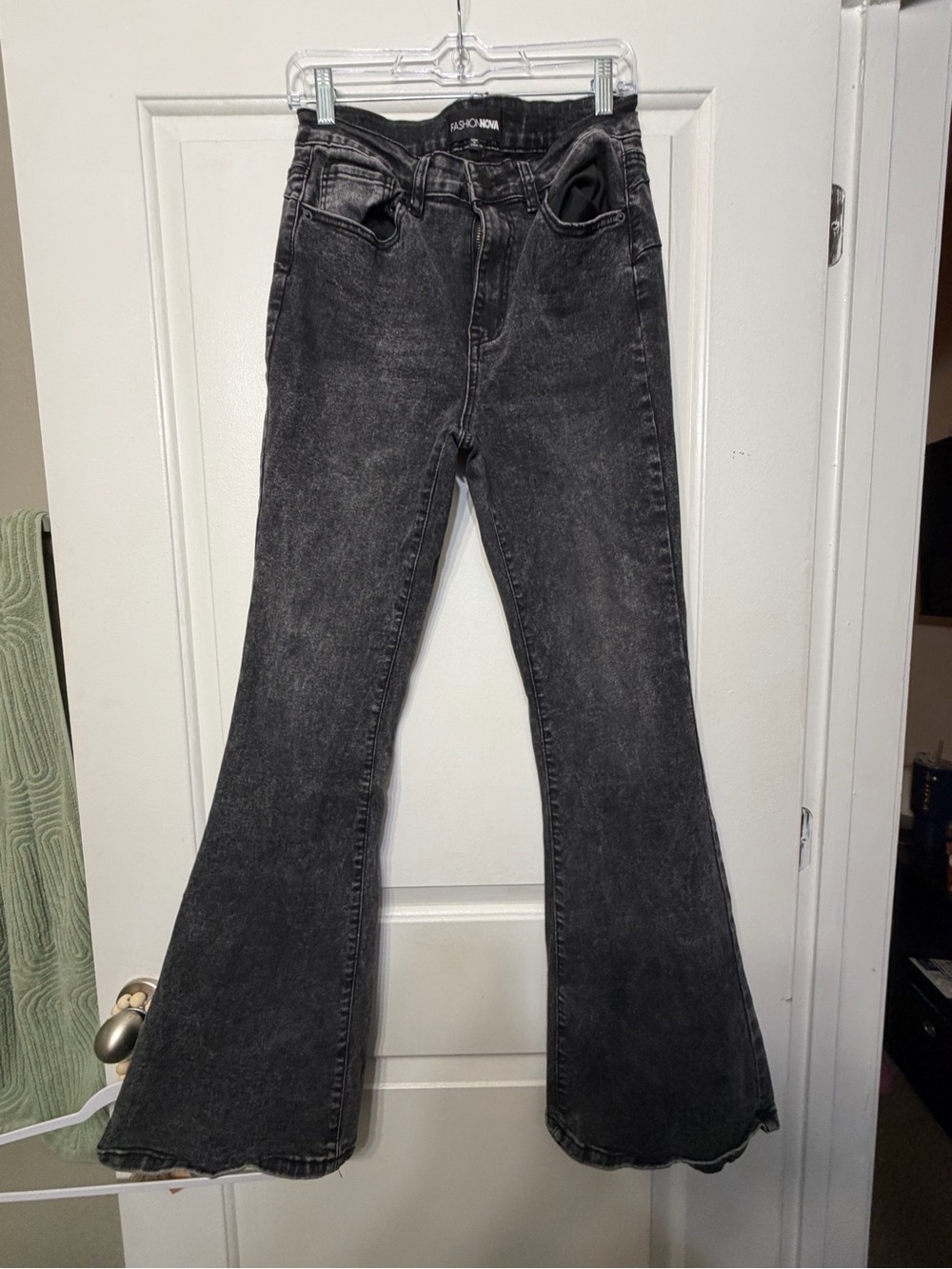 Fashion Nova Washed Black High-Rise Flare Jeans